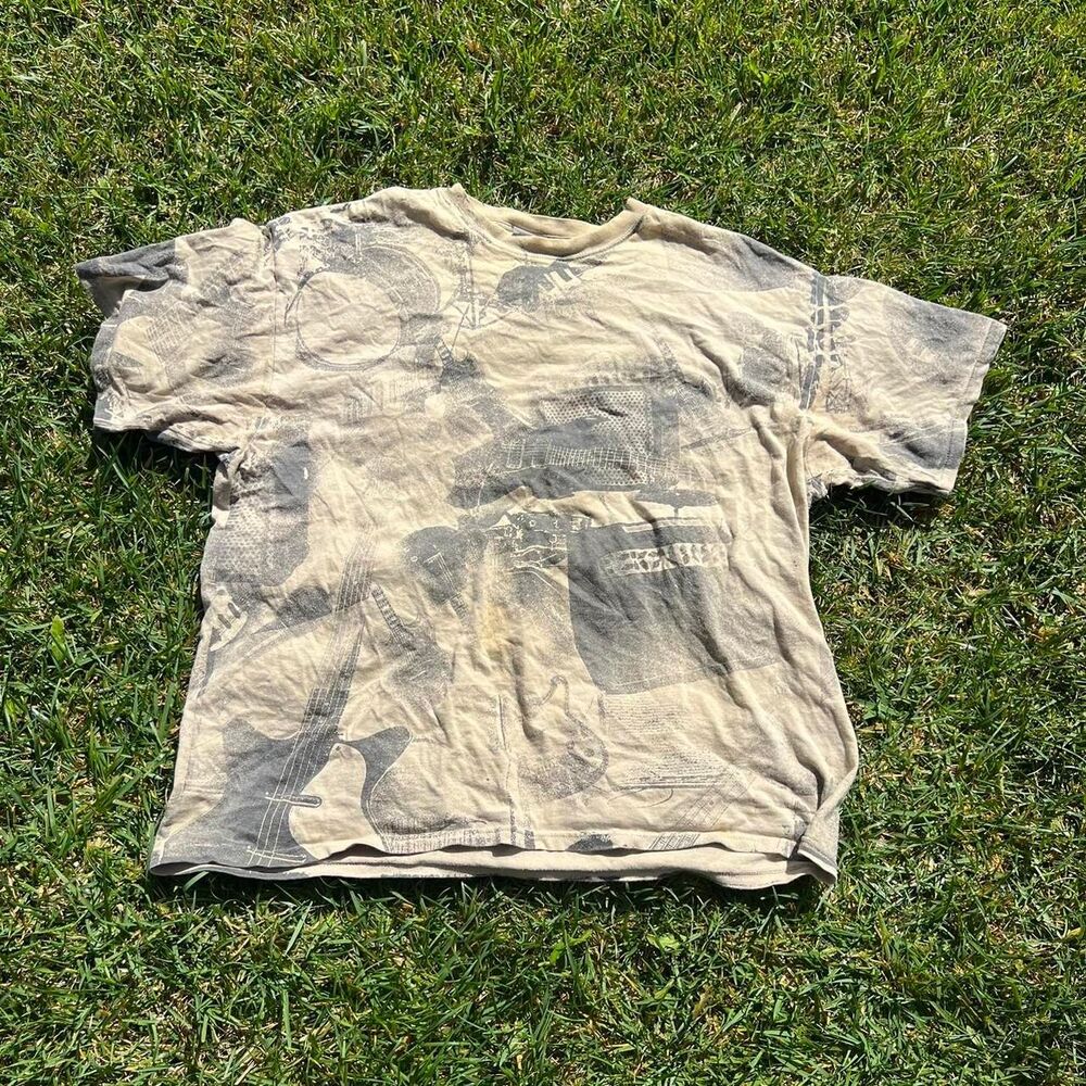 AOP y2k yazbek guitar music tee brown mens size xxl